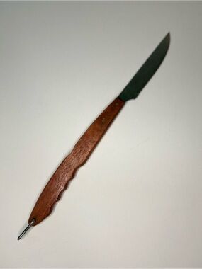 Vintage 19.5" Extra Long BBQ Grilling Knife Wood Handle Finger Grooves hook loop